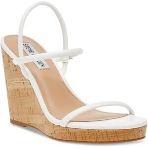 STEVE MADDEN Morgan Women's White Faux Leather Sling Back Wedge Sandals 10 NWT